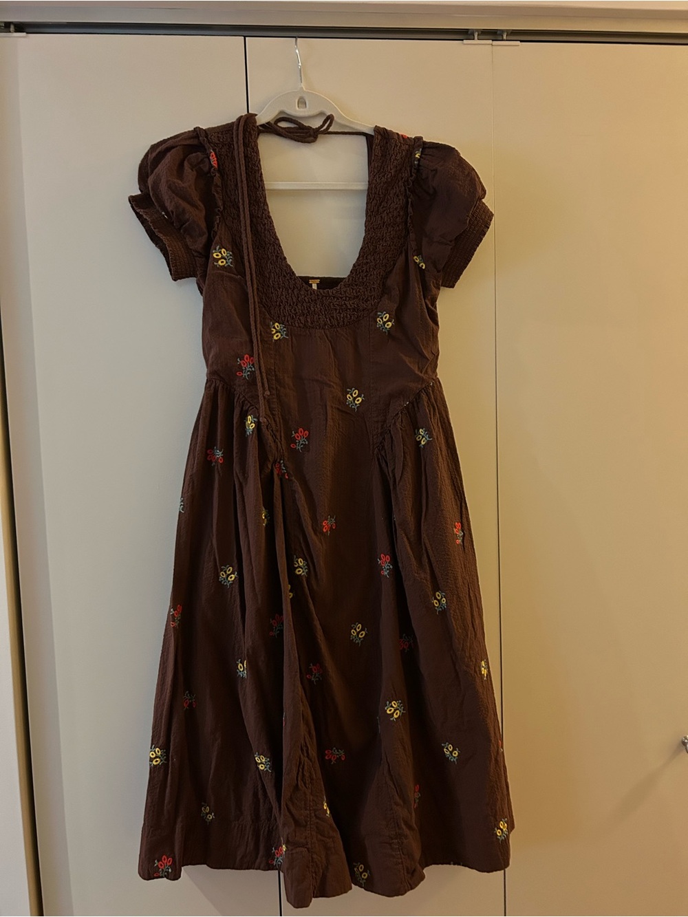 Free People Brown Embroidered Midi Dress